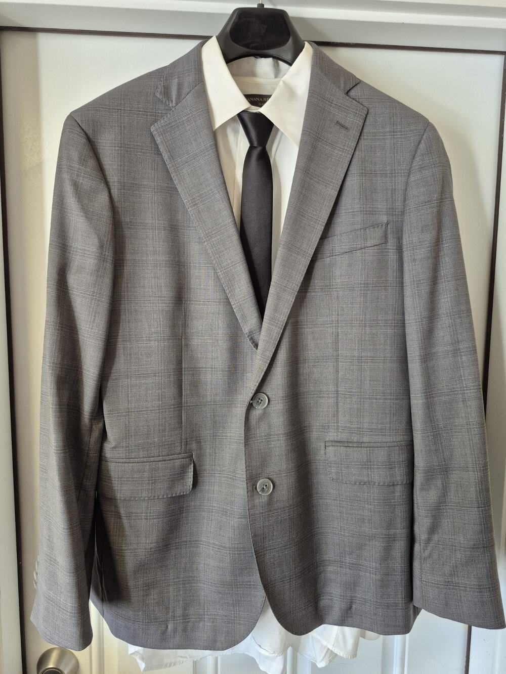 Cole Haan Grand OS Gray Sport Coat Blazer Men 44R Wool Stretch Plaid Part Lined
